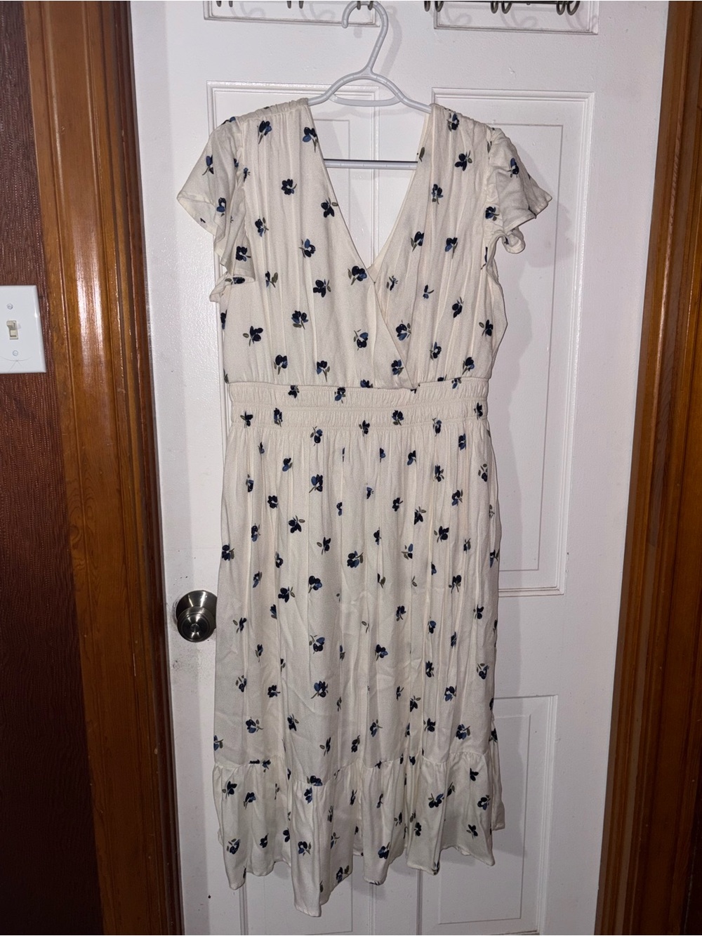 Maurices Ivory Midi Dress with Navy Floral Print